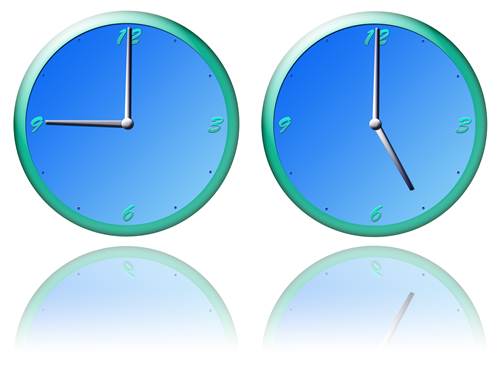 Set of Two Clocks Showing 9 AM and 5 PM Respectively