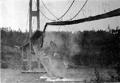 The Tacoma Narrows Bridge collapse in Tacoma, Washington in 1940